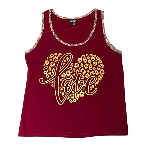 Y2K Vintage dELiA*s Metallic Gold Animal Print Heart Love Tank Top Red 1X - Picture 1 of 11